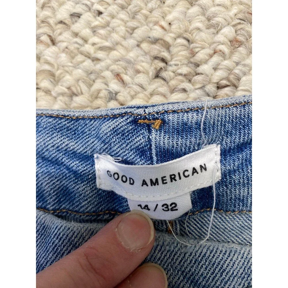 Good American Good Legs Crossover Waist Crop Skinny Size 14/32 Raw Hem BLUE410